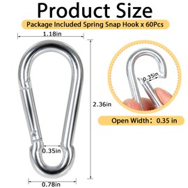 Acrux7 60Pcs M6 Carabiner Clip 2.5 Inch Heavy Duty Spring Snap Hook Small Carabiner Clips for Hammock, Swing, Fishing, Outdoor Camping, Hiking, Gym, 260LBS Holding Capacity