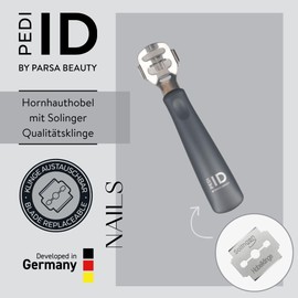 PARSA Beauty Pedi ID Solingen Professional Callus Remover for Very Strong Calluses, Includes Solinger Blade, Ergonomic Soft-Touch Handle, Made in Germany, Stainless Steel, Silver