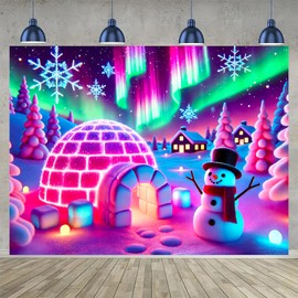 BlissYard Aurora Igloo Wonderland UV Black Light Tapestry 78x59 Inches Art Color Neon Light Background Bedroom Living Room Wall Party Decoration Snowman Arctic Northern Lights Winter Scene
