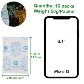 50g x 16 Packs Silica Gel Desiccant Packs with Humidity Indicator (Orange Beads) – Reusable, Food Grade, Moisture Absorber for Storage, Air Dryer & Moisture Removal