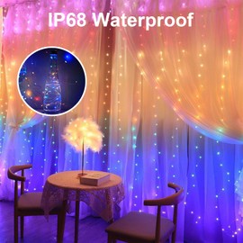 Melofo Curtain Fairy String Lights 3m×3m 300LEDs Curtain Lights USB Powered 8 Modes Indoor Outdoor Lights with Remote Control Lights Gifts for Xmas Wedding Party Bedroom Garden Decorations(Colored)