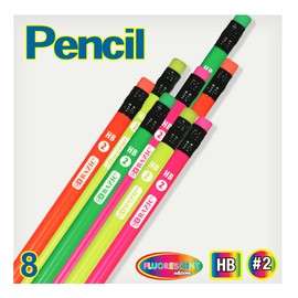 BAZIC Wood Pencil Neon Pencils, Latex Free Eraser, Unsharpened Rewards Pencil for Writing Drawing (8/Pack), 1-Pack