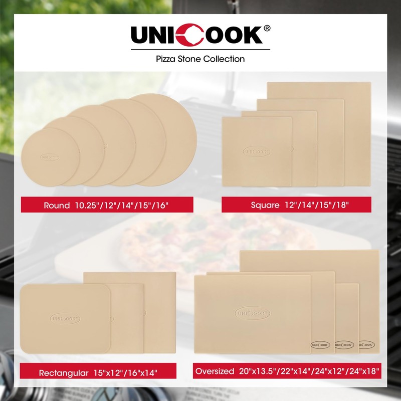 Unicook Pizza Stone for Oven and Grill, Square Baking Stone