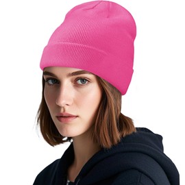 Voarge 1 x Beanie Hat Stretchy Cuffs, Unisex Winter Warm Wind Protection Knitted Hats Soft Elastic Fleece for Men and Women, pink