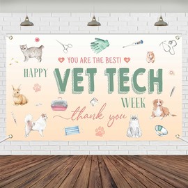 Wollmix Vet Tech Week Decorations Banner Gifts Bulk – 70.8x43.3 Inch Thank You for All You Do We Appreciate You Sign Backdrop Wall Party Supplies Photography Background Photo Booth Props