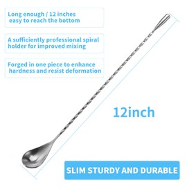 2 Pcs 12 Inch Bar Mixing Spoon Cocktail Spoon Stainless Steel Bar Long Spoon With Spiral Pattern