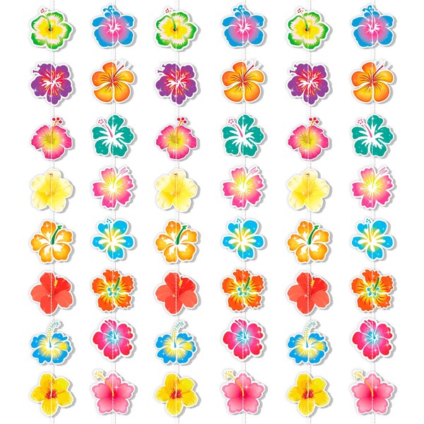 HOWAF 6pcs Hawaiian Garlands Hibiscus Flower Garlands, Hawaii Tropical Garland