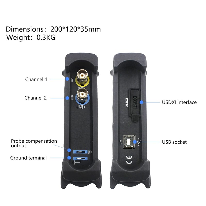 Hantek 6022BE Osciloscopio digital portátil basado en PC 2 canales