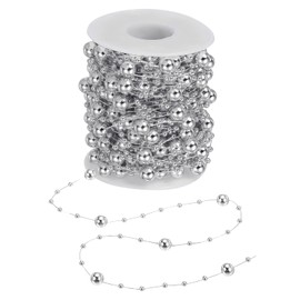 PATIKIL 50ft Christmas Tree Beads Garland Craft Pearl Bead Garland Pearl String Strands Chain Roll for DIY Fireplace Wedding Party, Silver