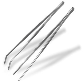 Shehadeh - Set of 2 - Cooking Tweezers 30 cm, Barbecue Tongs - Straight, Curved and Rounded with Finely Profiled Gripping Surfaces - Solid Kitchen Tongs Ideal as Barbecue Tweezers & Meat Tweezers