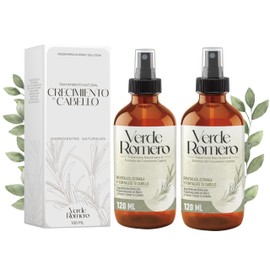 Verde Romero 120ml - PAQUETE 2 PIEZAS - Tratamiento Natural De Romero para Crecimiento De Cabello y Reparación de Pelo Maltratado y Cuero Cabelludo - Con Aceite de Castor, Biotina y Multivitamínico Nutre desde la Raiz.…