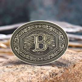 Btilasif Western Belt Buckle Initial Letters ABCDEFG to Z Cowboy Rodeo Large Belt Buckle for Men Women (B)