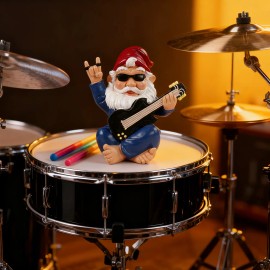 Rock Gnome with Electric Guitar Resin Sculpture, White Beard Statue for Punk Rock Ornament for Music Lovers As Christmas GiftColor: As picture, Size: One Size