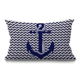 BGBDEIA Decorative Linen Cushion Covers 30 x 50 cm (12" x 20") Rectangular Retro Nautical Anchor Throw Pillow Covers for Garden Patio Living Room Couch Sofa