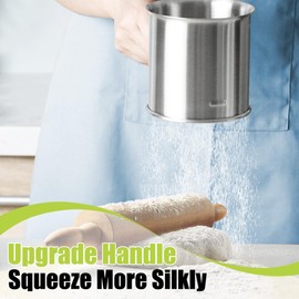 Flour Sifter for Baking,Thickened Premium Stainless Steel Flour Sifter with Fine Mesh for Baking Cakes/Bread/Pastries - Hand Press Squeeze Sieve, Durable & Easy Clean