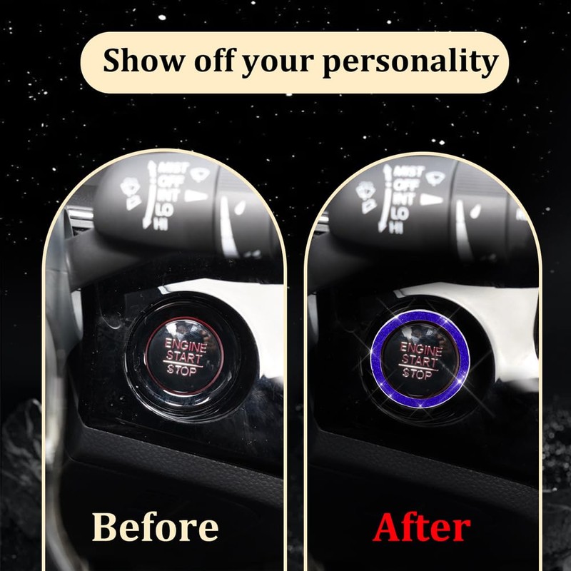 RGOAANC 2PCS Crystal Rhinestone Car Engine Start Stop Decoration Ring,