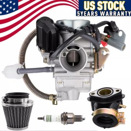 Gearzaar PD24J Carburetor for 4- Stroke GY6 125cc 150cc 152QMI 157QMJ Engine 24mm