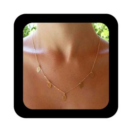 Erimberate Bohemian Hollow Leaf Necklace Choker Tiny Leaf Dangle Necklace Outline Leaf Choker Necklace Gold Short Leaf Collar Necklace Jewelry for Women