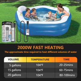 2000W Pool Heater for Inflatable Above Ground Swimming Pool, Immersion Water Heater for Bathtub with Thermostat, Submersible Electric Water Heater, Portable Bucket Heater with 304 Stainless Guard
