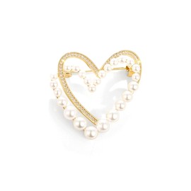 Broche de corazón con diamantes de imitación de oro con perlas de solapa para mujeres y niñas, regalo de joyería de moda, Metal, Sin gemas.