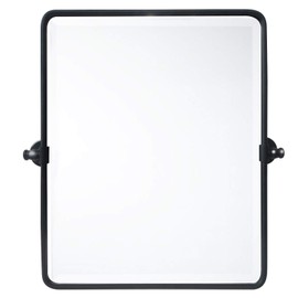 Farmhouse Black Metal Framed Pivot Rectangle Bathroom Mirror Rounded Rectangluar Tilting Beveled Vanity Mirrors for Wall, Overall 22.91 x 24 inches (Mirrror 19 x 24 inches)