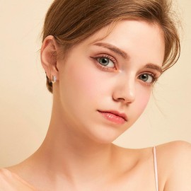 3 Stone Moissanite Hoop Earrings, 925 Sterling Silver Hypoallergenic Huggie Earrings for Women, D Color VVS1 Lab Created Diamond Round Cut Jewelry Gifts