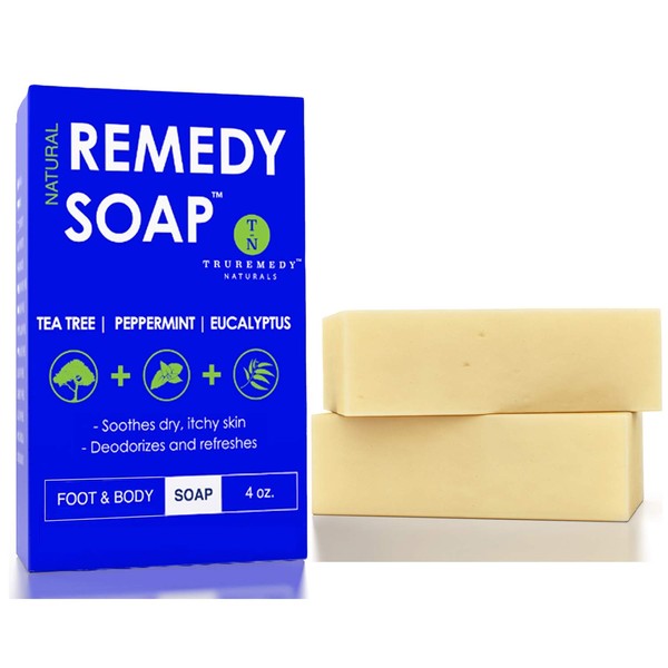Truremedy Naturals Remedy Natural Tea Tree Oil Soap Bar for Men/Women (Pack of 2) - w/Peppermint & Eucalyptus - Face & Body Soap for Acne, Body Odor, Skin Irritations & All Skin Types