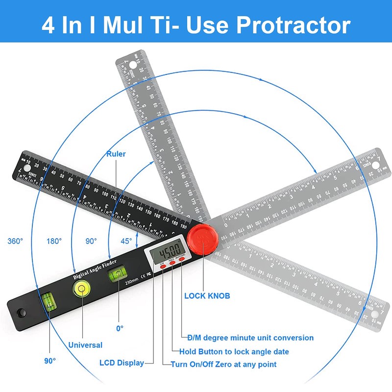 XTVTX Digital Protractor 999.9° Digital Spirit Level, Angle Bevel Ruler