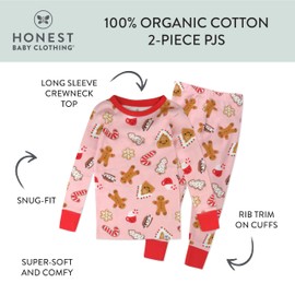 HonestBaby Holiday 2-Piece Pajamas Sleepwear PJs 100% Organic Cotton for Infant Baby and Toddler Boys & Girls, Unisex, Pink Gingerbread, 3T