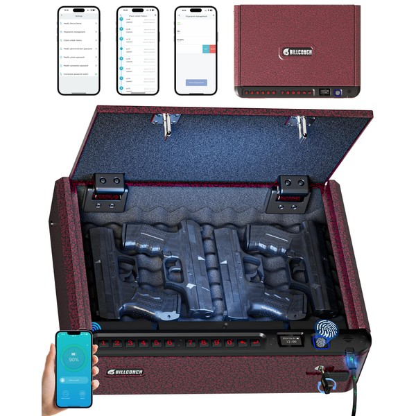BILLCONCH Smart Gun Safe with Security Cable - Biometric Gun