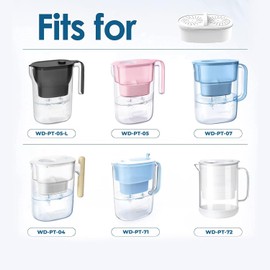 Replacement for All Waterdrop® Pitcher Filtration System, Fits Waterdrop WD-PF-01A Plus, Reduces Lead, PFOA/PFOS, Chlorine, Last Up to 3 Months or 200 Gallons (Pack of 6), AQUA CREST