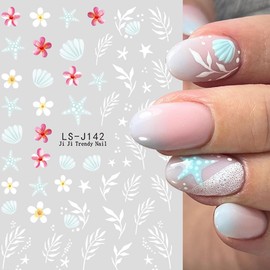 Summer Nail Art Stickers Decals 3D Self-Adhesive Summer Ocean Style Nail Stickers Nail Art Supplies 6PCS Dopamine Starfish Octopus Nails Design Manicure Sticker Slider for Women DIY Nail Decorations