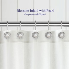 Silver Shower Curtain Hooks Rings, Decorative Shower Curtain Hangers, Heavy Duty Metal Shower Rings, Sunflower Shower Hooks for Shower Curtain Rod and Liner, Bathroom Curtain Hooks, Chrome, iToplin