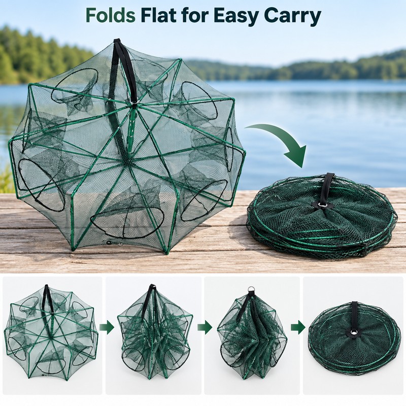 65cm 8-Hole Foldable Fishing Net for Shrimp, Crayfish & Small