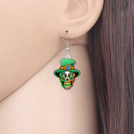 BAMAY St Patrick's Day Earrings Acrylic Green Hat Shirt Shamrock Cat Dog Earrings Dangle Gifts for Women Girls Jewelry (Clover)