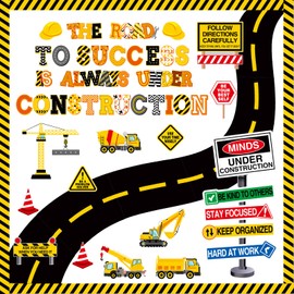 Honoson 71 Pcs Construction Bulletin Board Decorations Road to Success Bulletin Boards Construction Inspirational Classroom Decors for Library Classroom Positive Chalkboard Wall Decor(Road)