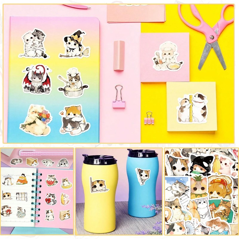 Kabwea 50 Piece Decorative Stickers with Kittens of Various Breeds,