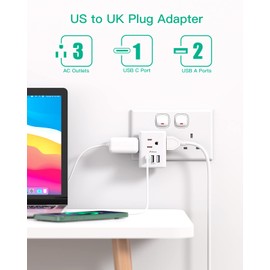 Mifaso US to UK Plug Adapter, Type G Power Adapter with 3 Electrical Outlet 3 USB Charger, International Plug Adapter, USA to Dubai England Ireland British London Hong Kong Singapore Travel Essentials