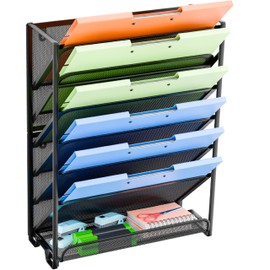Simple Trending Organizador de archivos de pared, soporte vertical de malla de 7 niveles para colgar, estante de archivos de metal de escritorio para 