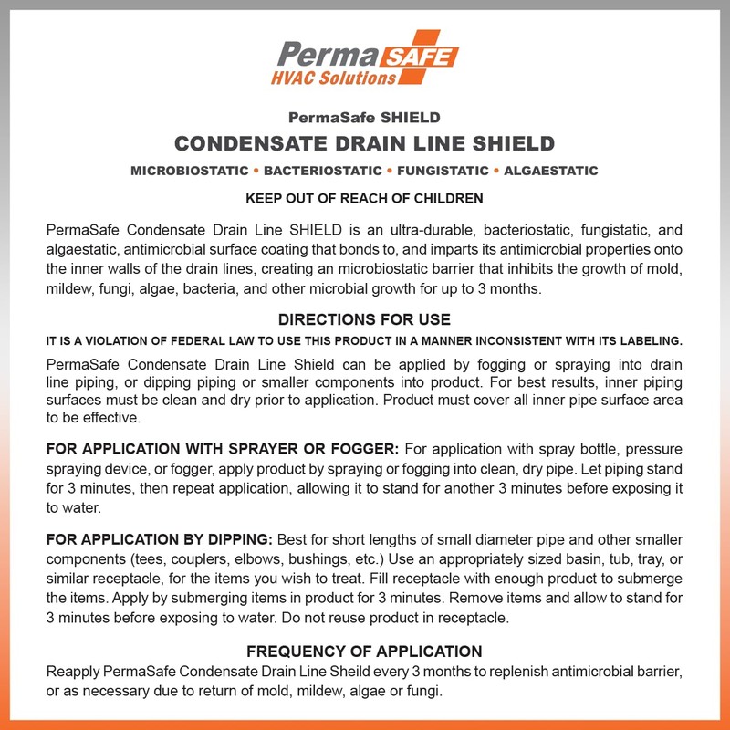 PermaSafe HVAC Solutions, Condensate Drain Line SHIELD, Keeps Drain Lines