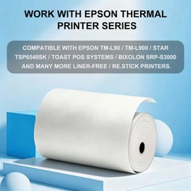 Sticky Thermal Receipt Paper 3 1/8" x 170' | 6 Rolls for Toast POS, Epson TM-L90, and Epson TM-L100 Liner Free Label Printers, Kitchen Order, Delivery & Shipping Labels