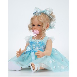 VacosHeart 4Pcs Reborn Dolls Baby Clothes Girl for 17-22 Inch Dolls, Handmade Sequin Sparkly Blue Princess Gauze Dress Crown Outfit Clothing Accessories for Lifelike Newborn Toy Dolls