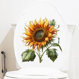 WAFT YEARN Sunflower Toilet Seat Lid Cover Decals Stickers PVC Flowers Sticker Removable Self-Adhesive Restroom Decor Art Decoration (Sunflower 7)