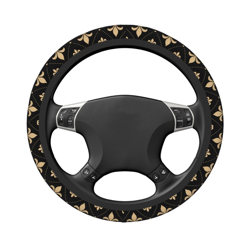 Black Fleur De Lis Steering Wheel Protective Cover Car Universal,