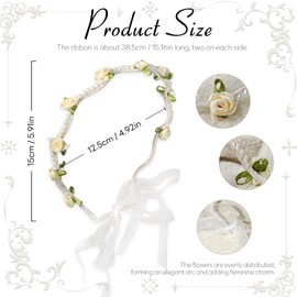 BYETOCE White Rose Flower Crown Pearl Floral Hair Wreath with Ribbon Fairy Flower Pearl Headpiece Headband for Wedding Fairy Party Birthday Hair Accessories Photography Props