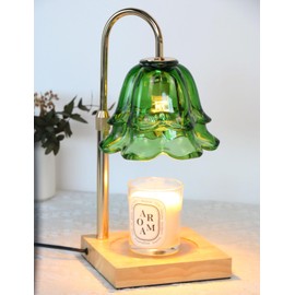 KVOOISD Candle Warmer Lamp, Flower Candle Lamp Warmer with Timer Dimmer, Green Glass Candle Light Warmer for Wax Melt, Birthday Gifts for Women Men, House Warming Gifts Home Bedroom Decor