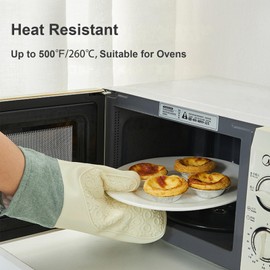 Frelonya Heat Resistant Silicone Oven Mitts Non-Slip Kitchen Gloves with Thick Cotton Lining Secure Grip for Baking, Grilling, Cooking, Barbecuing