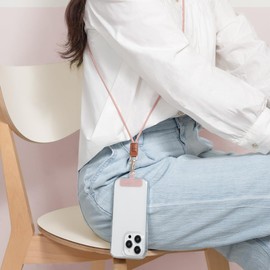 EKAX 2 Pack Crossbody & Neck Phone Strap, Customizable Neck Strap with 0.5mm Removable Phone Tab, Hands-Free Holder for Phone Cases (Rose Pink+Ash Gray)