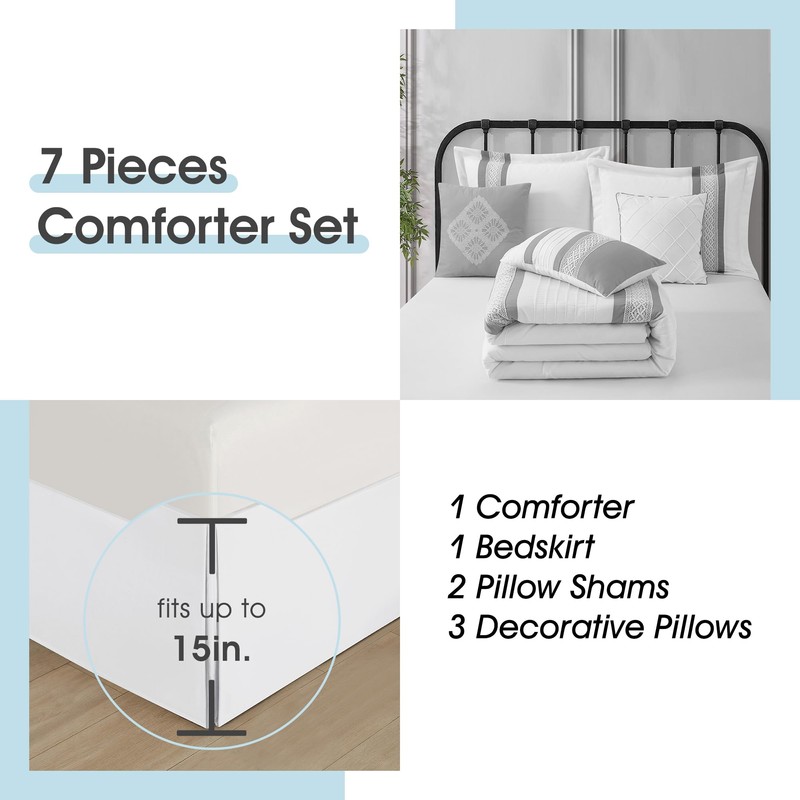 LANCO MODERN LIFESTYLE 7 Piece Comforter Set, Grey White, Queen