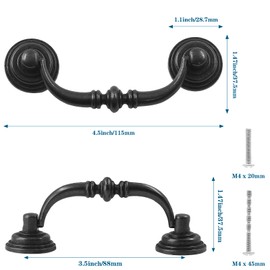 Waziaqoc 6PCS Antique Drop Bail Pulls, 3.5" Hole Center Shabby Chic Drawer Pulls Vintage Black Cabinet Pull Handles for Dresser Cupboard Wardrobe Kitchen Door